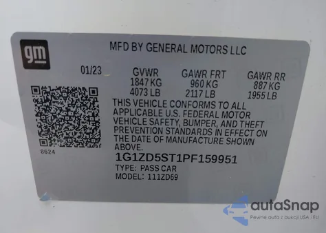 2023 Chevrolet Malibu Fwd 1Lt from USA, damaged, VIN 1G1ZD5ST1PF159951